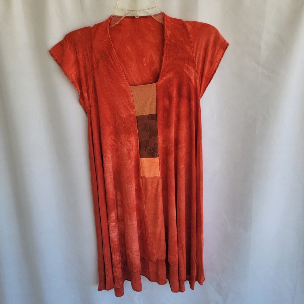 Red summer cover-up, mini dress, wear with leggings, boho. Sz M
